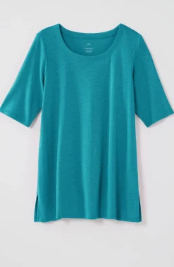 Pima-Slub Scoop-Neck Side-Slit Tee
