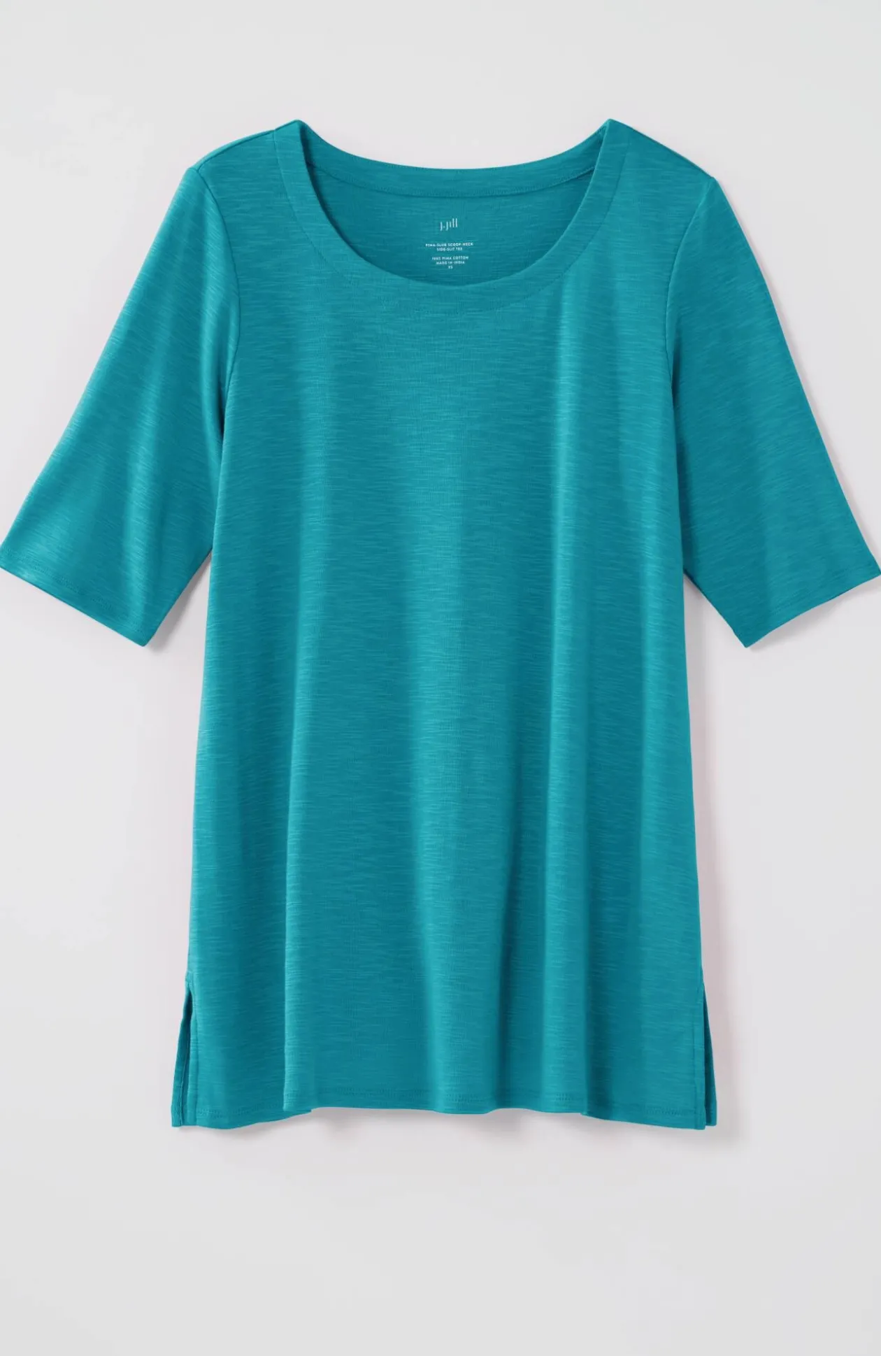Pima-Slub Scoop-Neck Side-Slit Tee