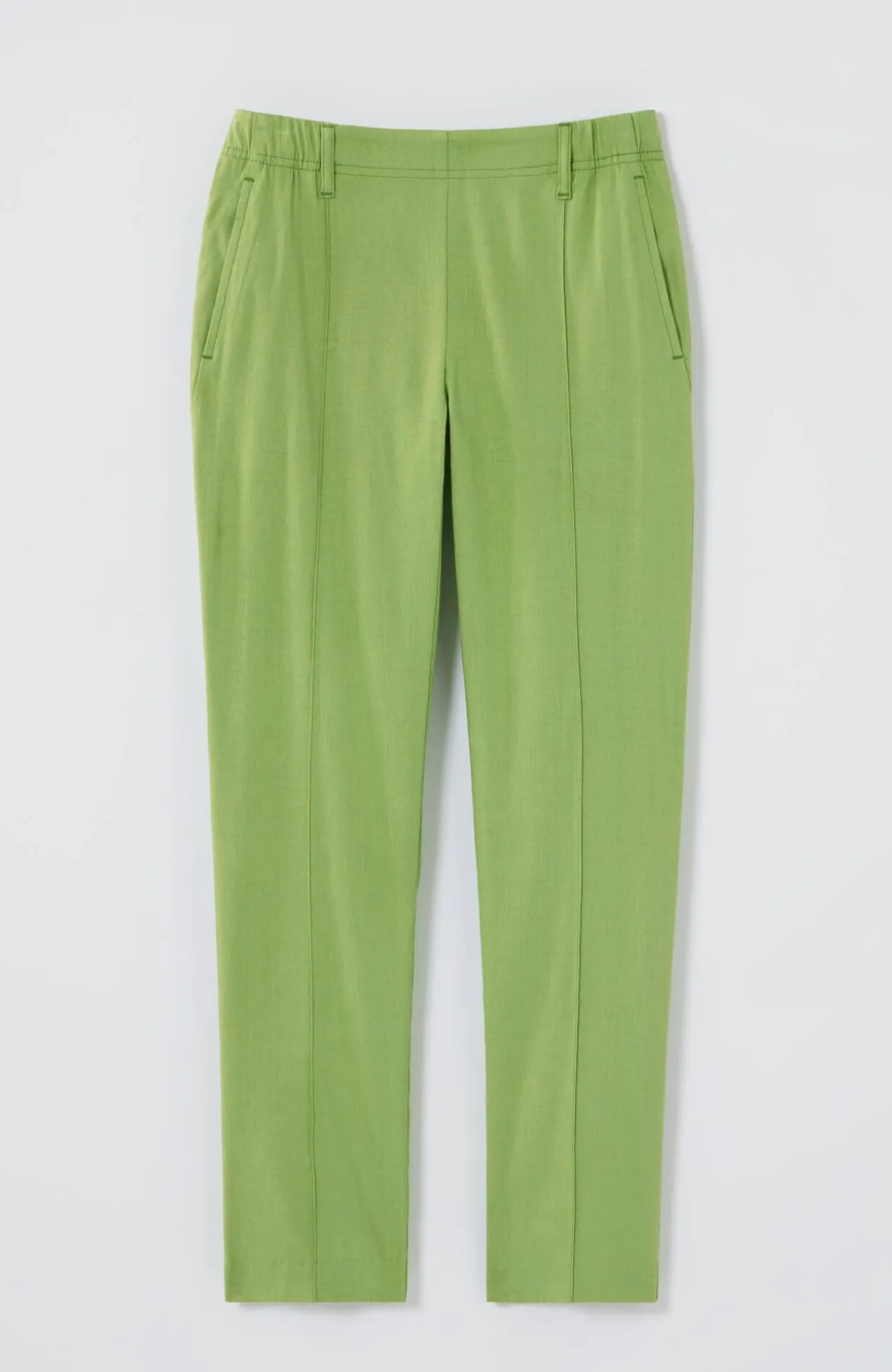 Pintucked Linen-Stretch Slim-Leg Pants