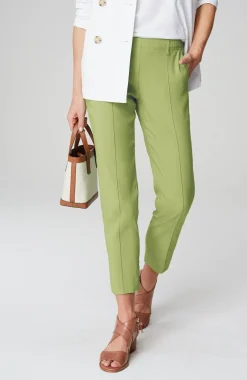 Pintucked Linen-Stretch Slim-Leg Pants
