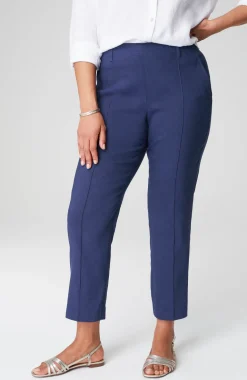 Pintucked Linen-Stretch Slim-Leg Pants