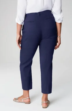 Pintucked Linen-Stretch Slim-Leg Pants