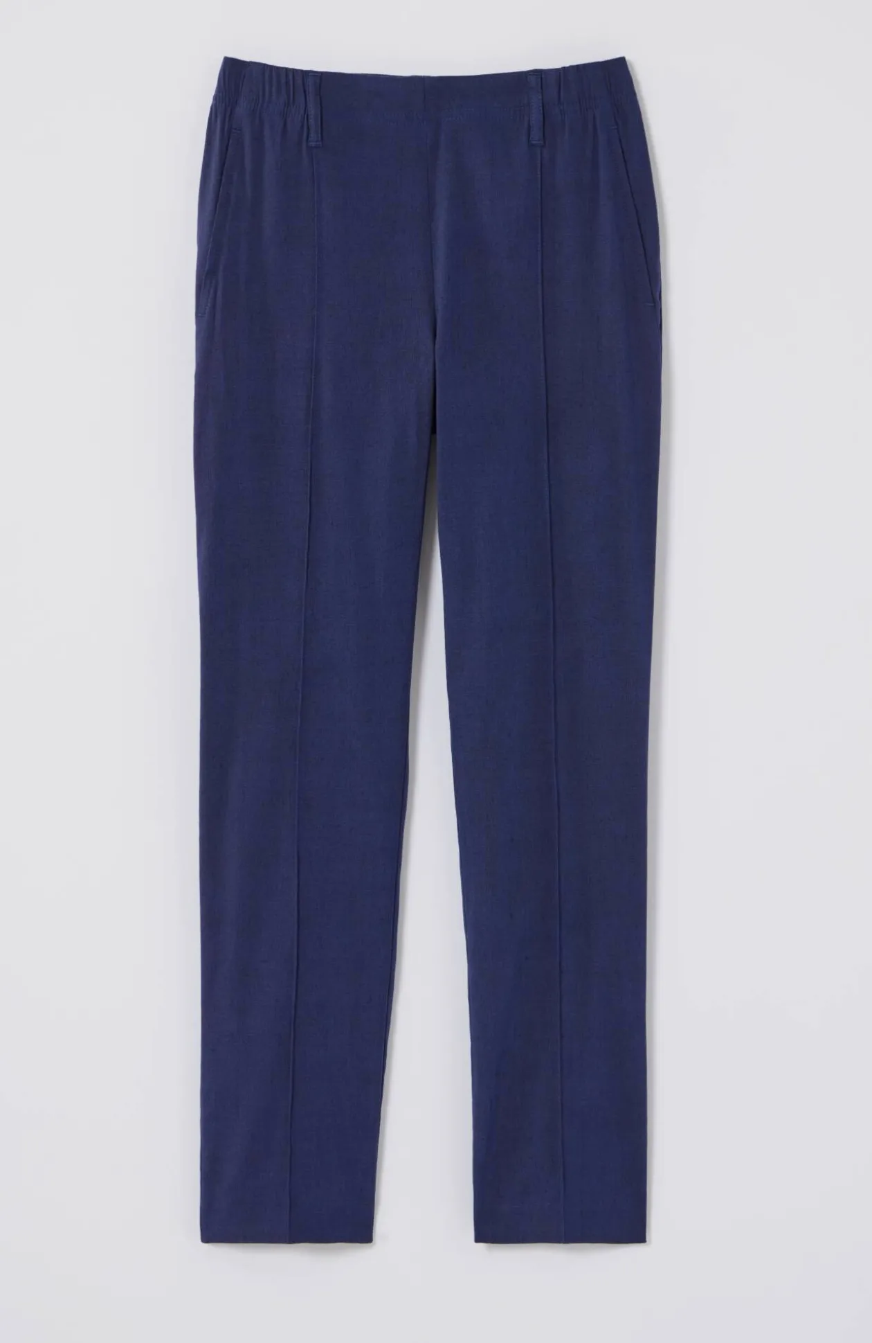 Pintucked Linen-Stretch Slim-Leg Pants