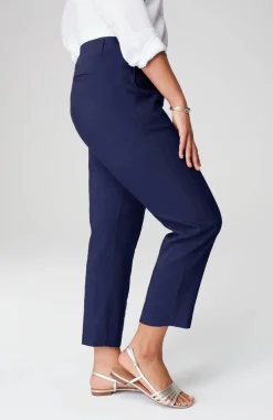 Pintucked Linen-Stretch Slim-Leg Pants