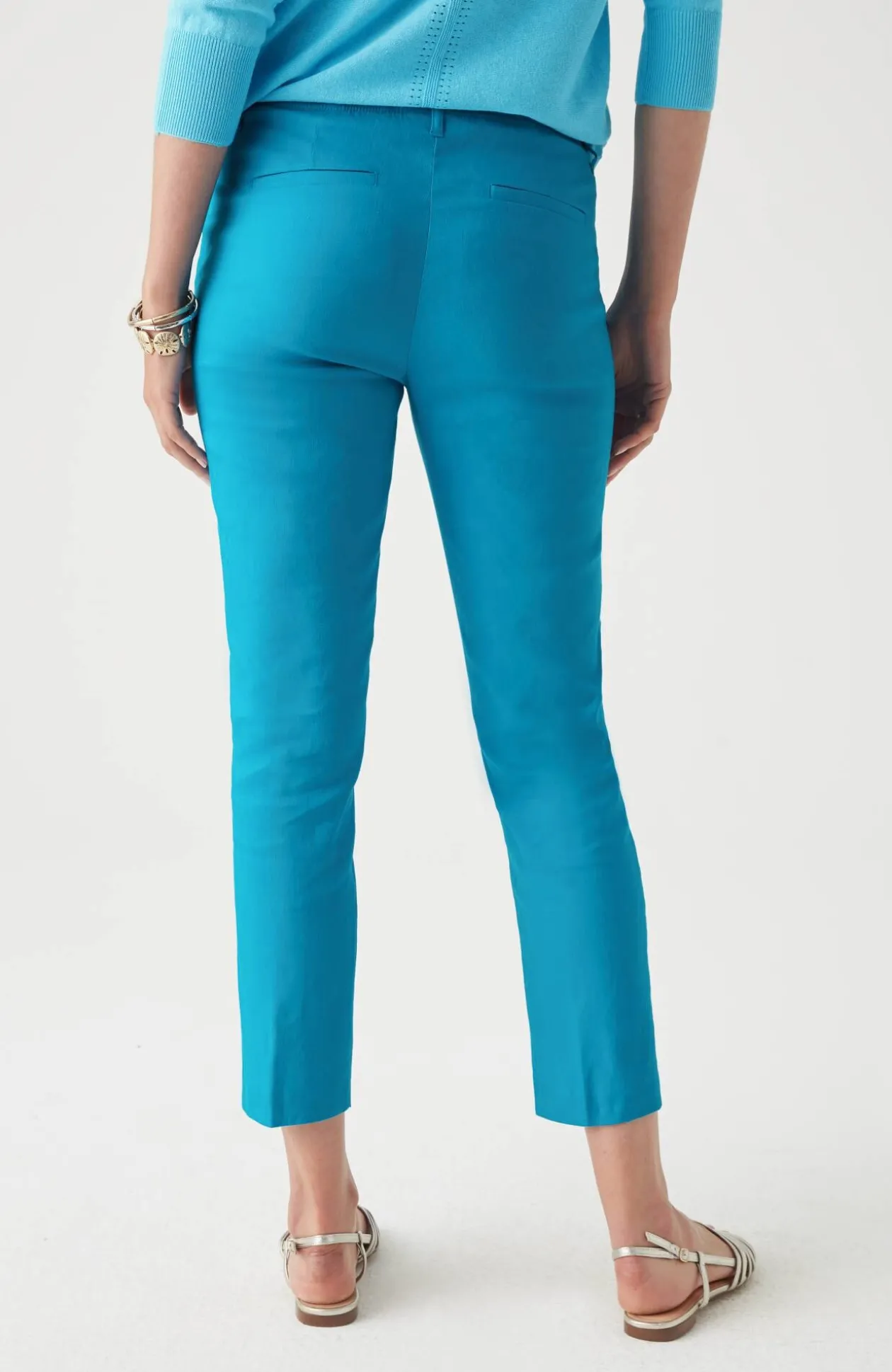 Pintucked Linen-Stretch Slim-Leg Pants