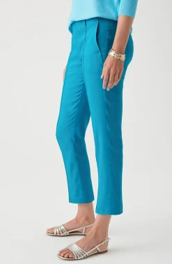 Pintucked Linen-Stretch Slim-Leg Pants
