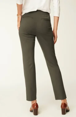 Pintucked Ponte Slim-Leg Pants
