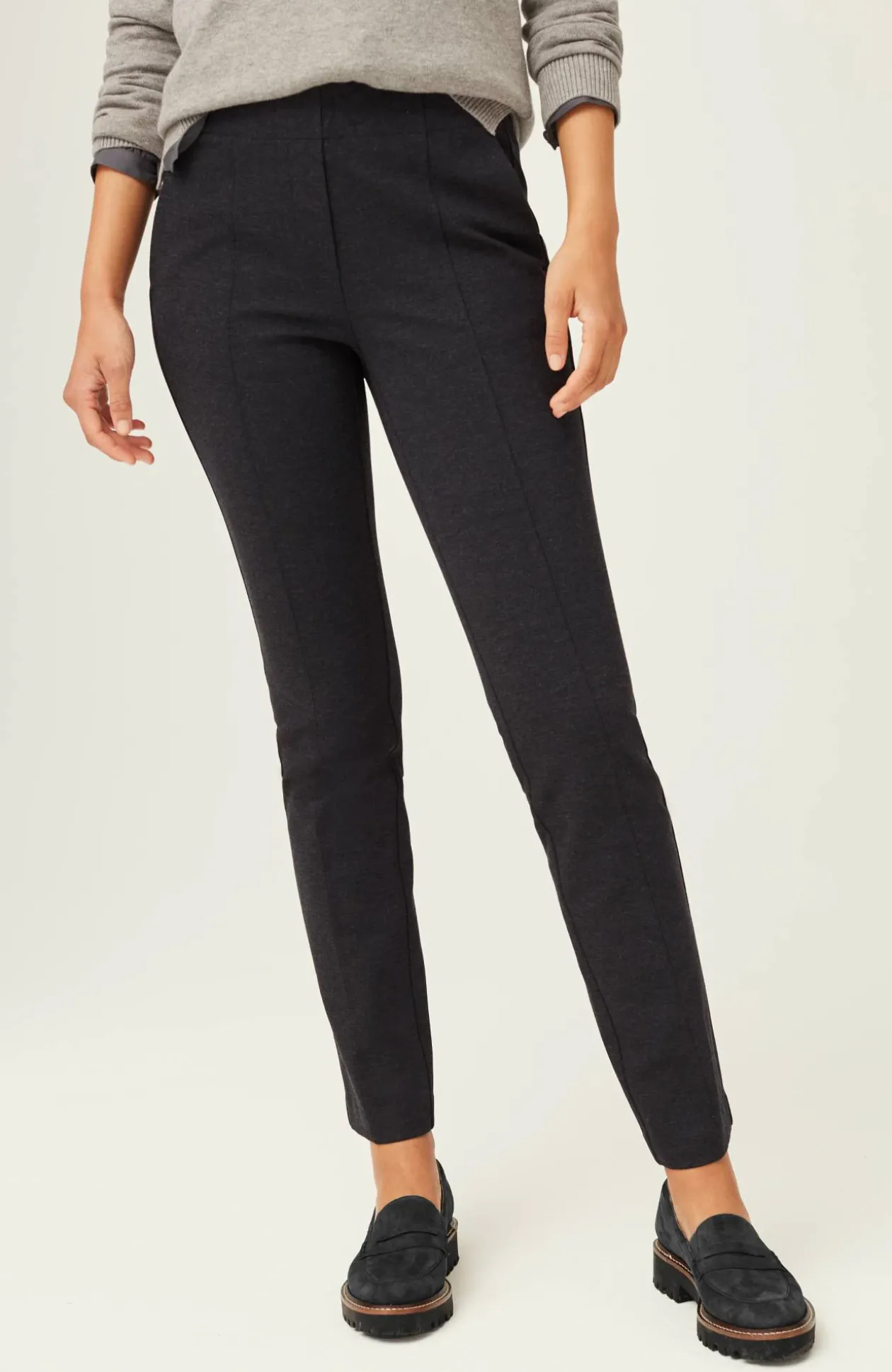 Pintucked Ponte Slim-Leg Pants