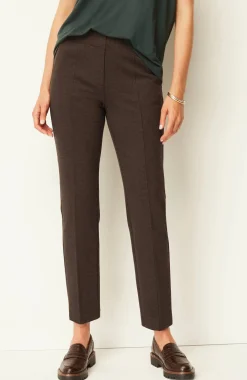 Pintucked Ponte Slim-Leg Pants