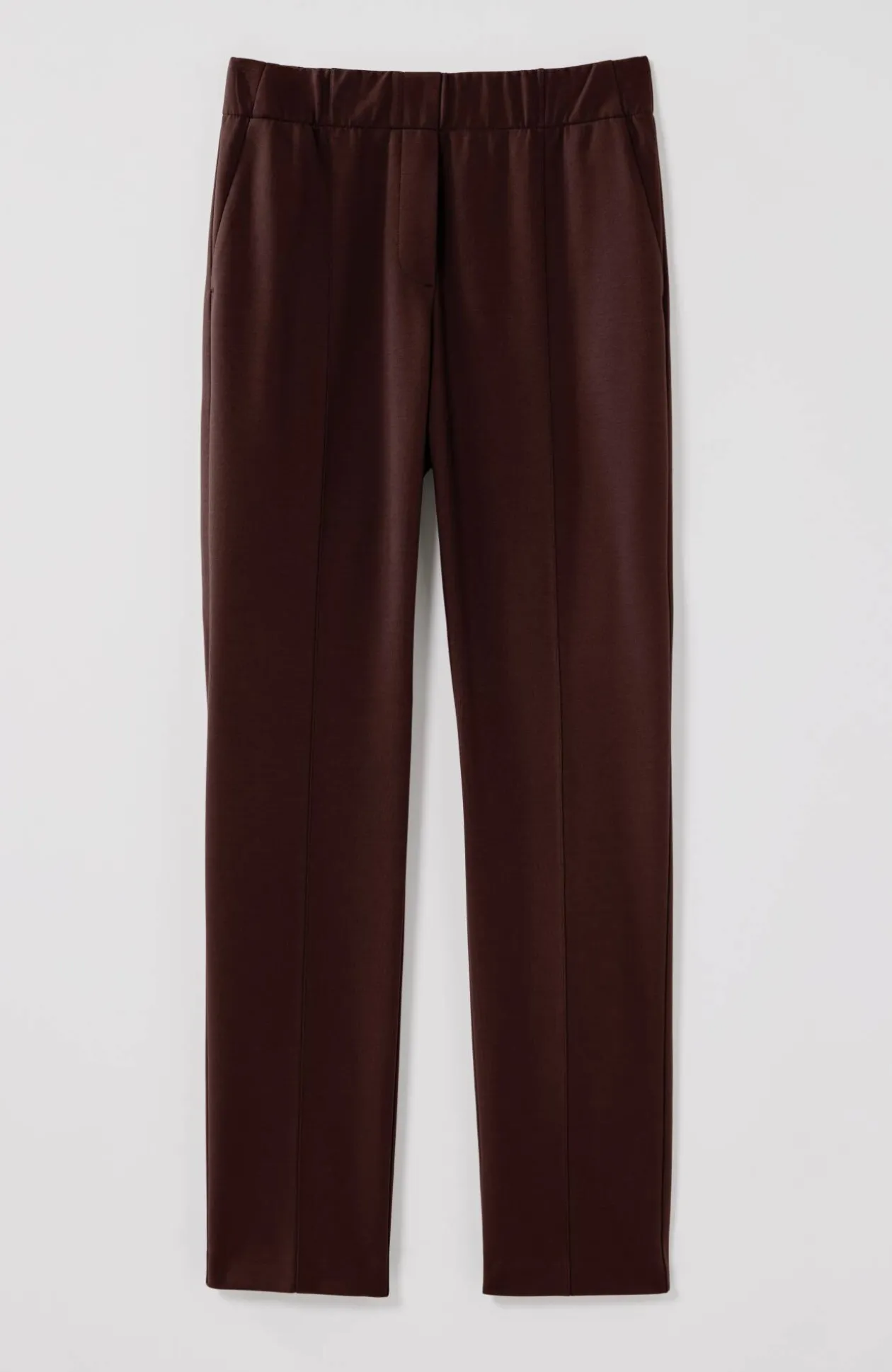 Pintucked Ponte Slim-Leg Pants