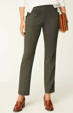 Pintucked Ponte Slim-Leg Pants