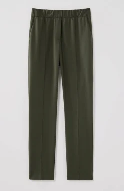 Pintucked Ponte Slim-Leg Pants