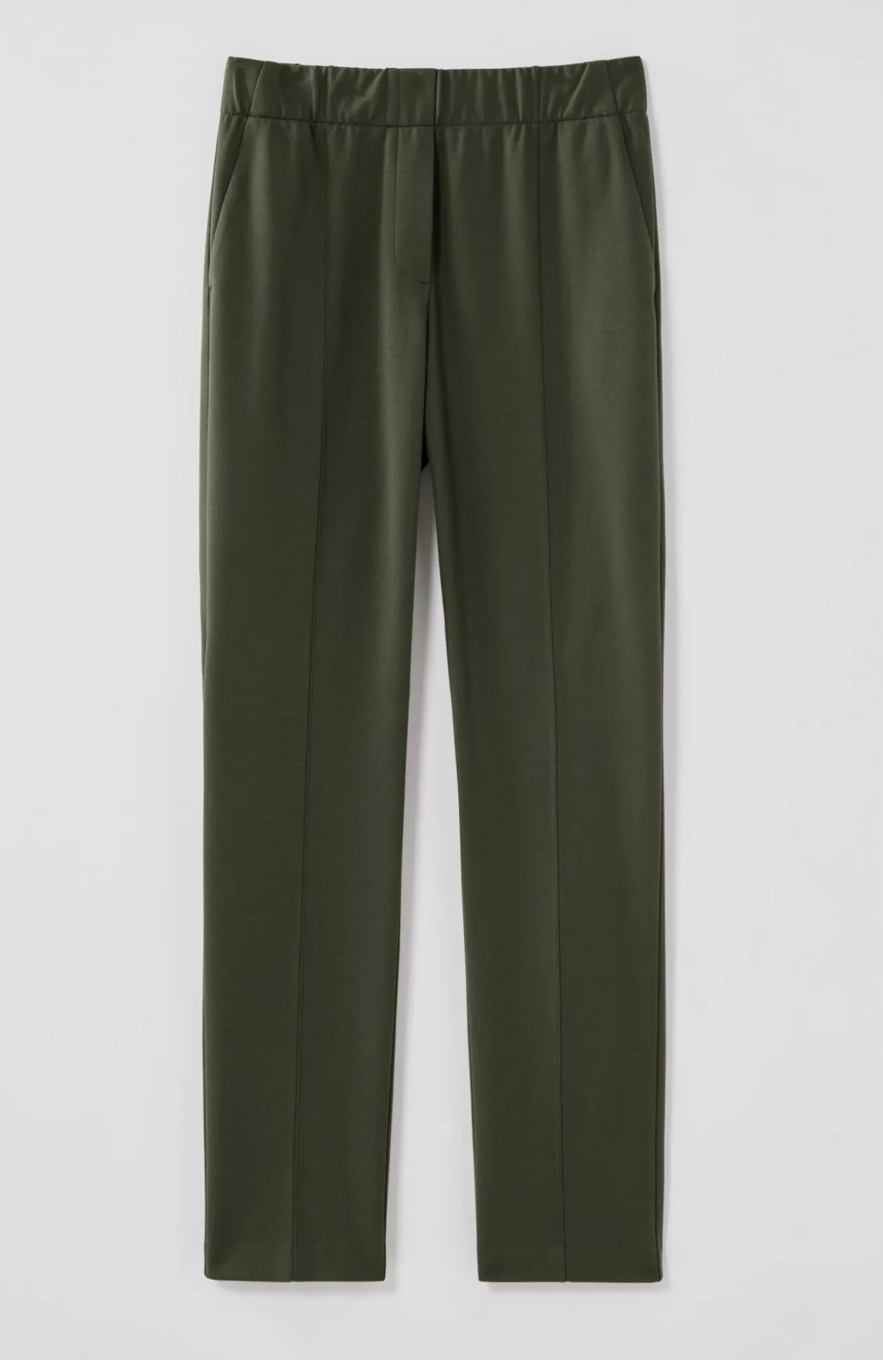 Pintucked Ponte Slim-Leg Pants