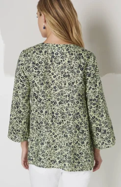 Pintucked Printed Linen Popover