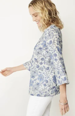 Pintucked Printed Linen Popover