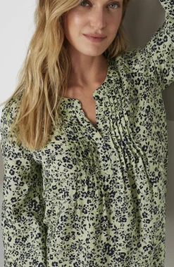 Pintucked Printed Linen Popover