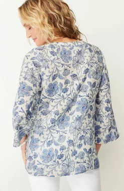 Pintucked Printed Linen Popover