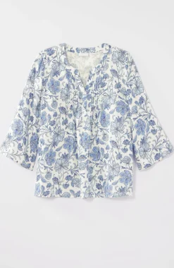 Pintucked Printed Linen Popover