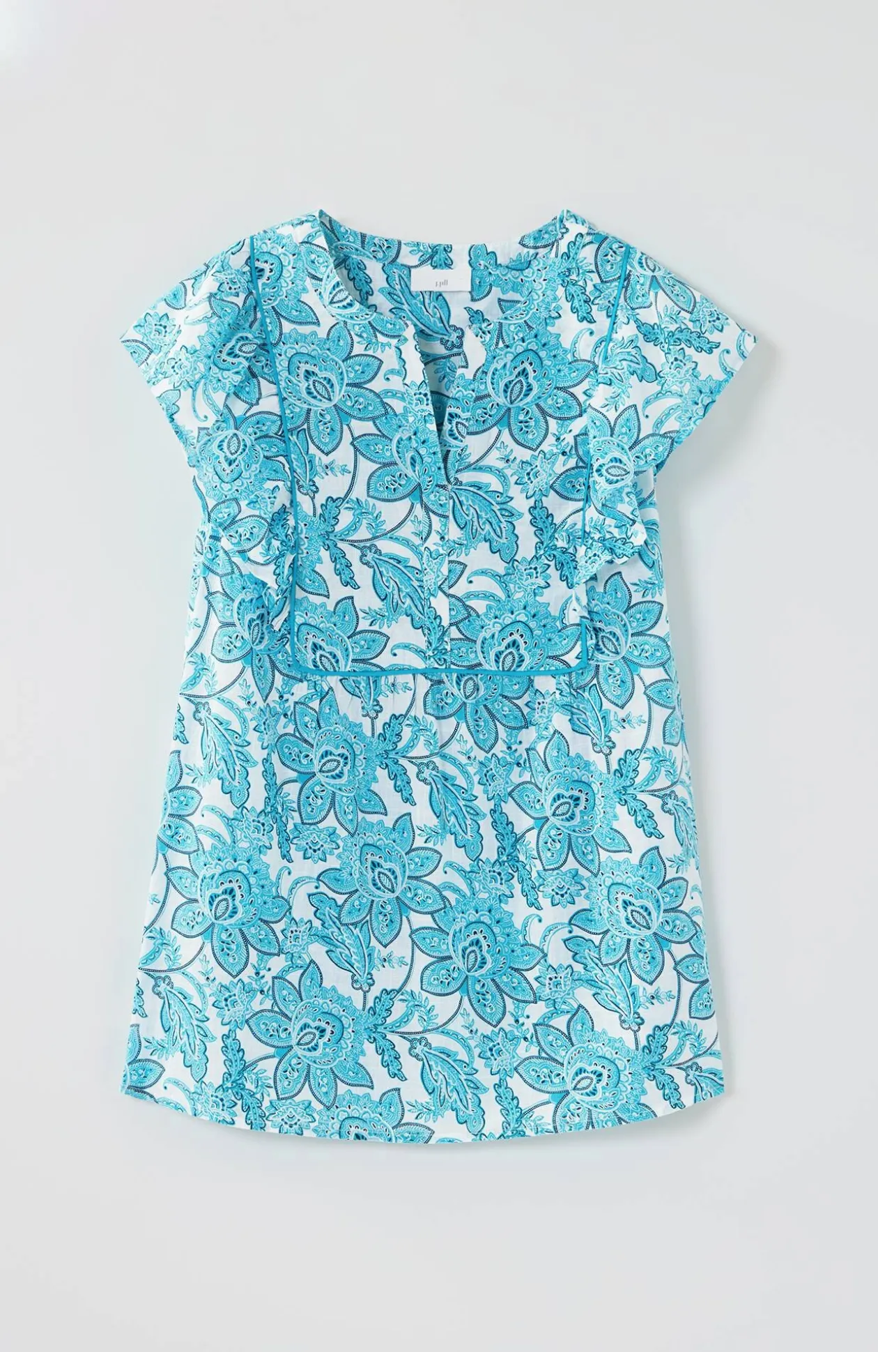 Piping-Trim Ruffle-Sleeve Top