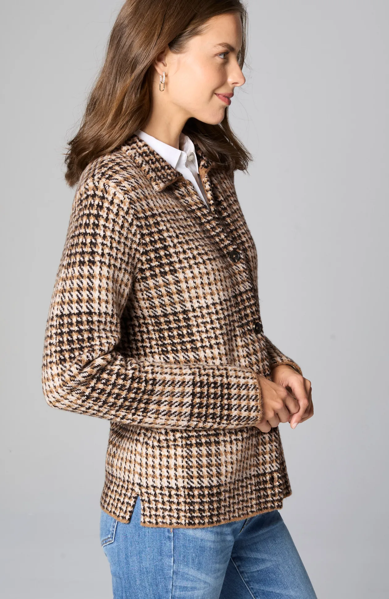 Plaid Button-Front Sweater