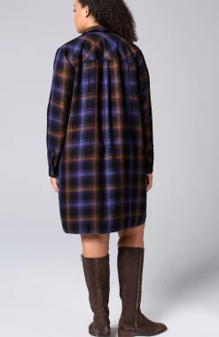 Plaid Split-Neck Dress