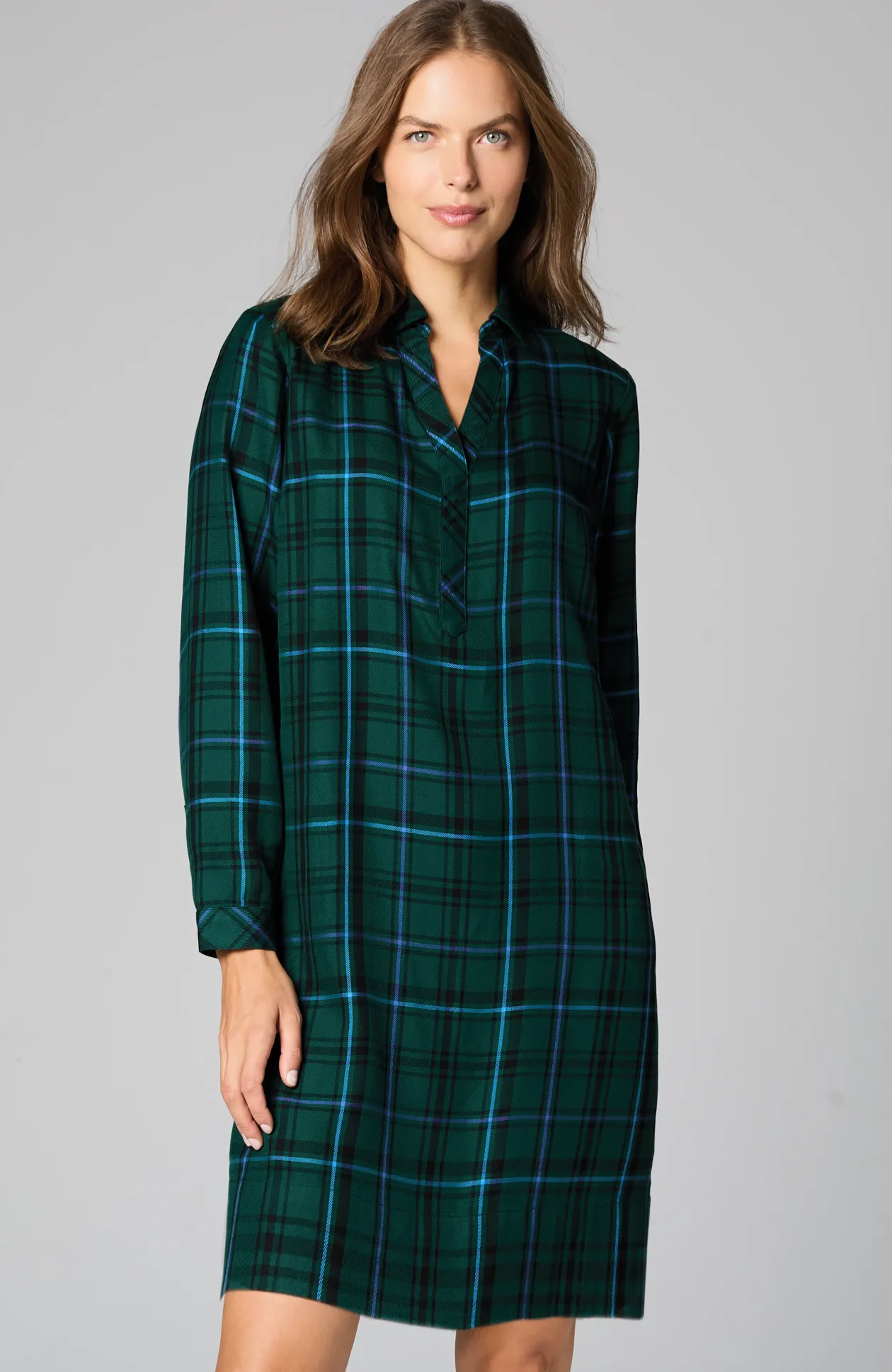 Plaid Split-Neck Dress
