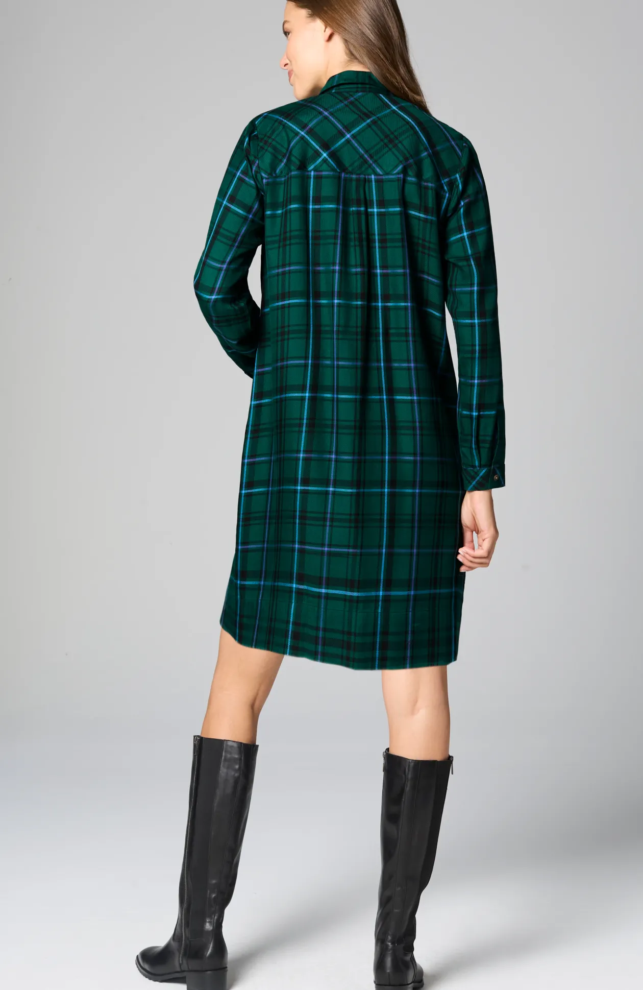 Plaid Split-Neck Dress