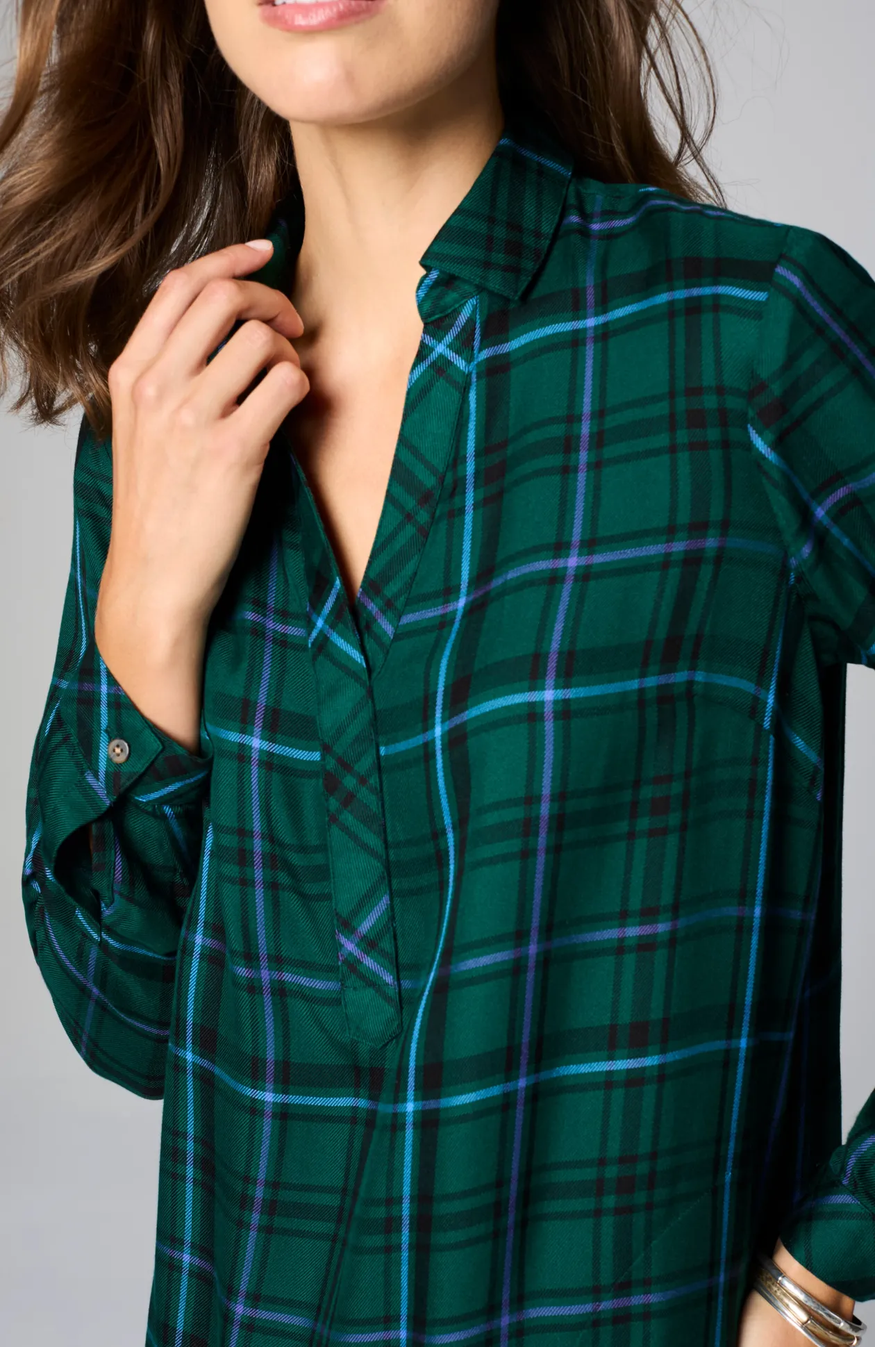 Plaid Split-Neck Dress