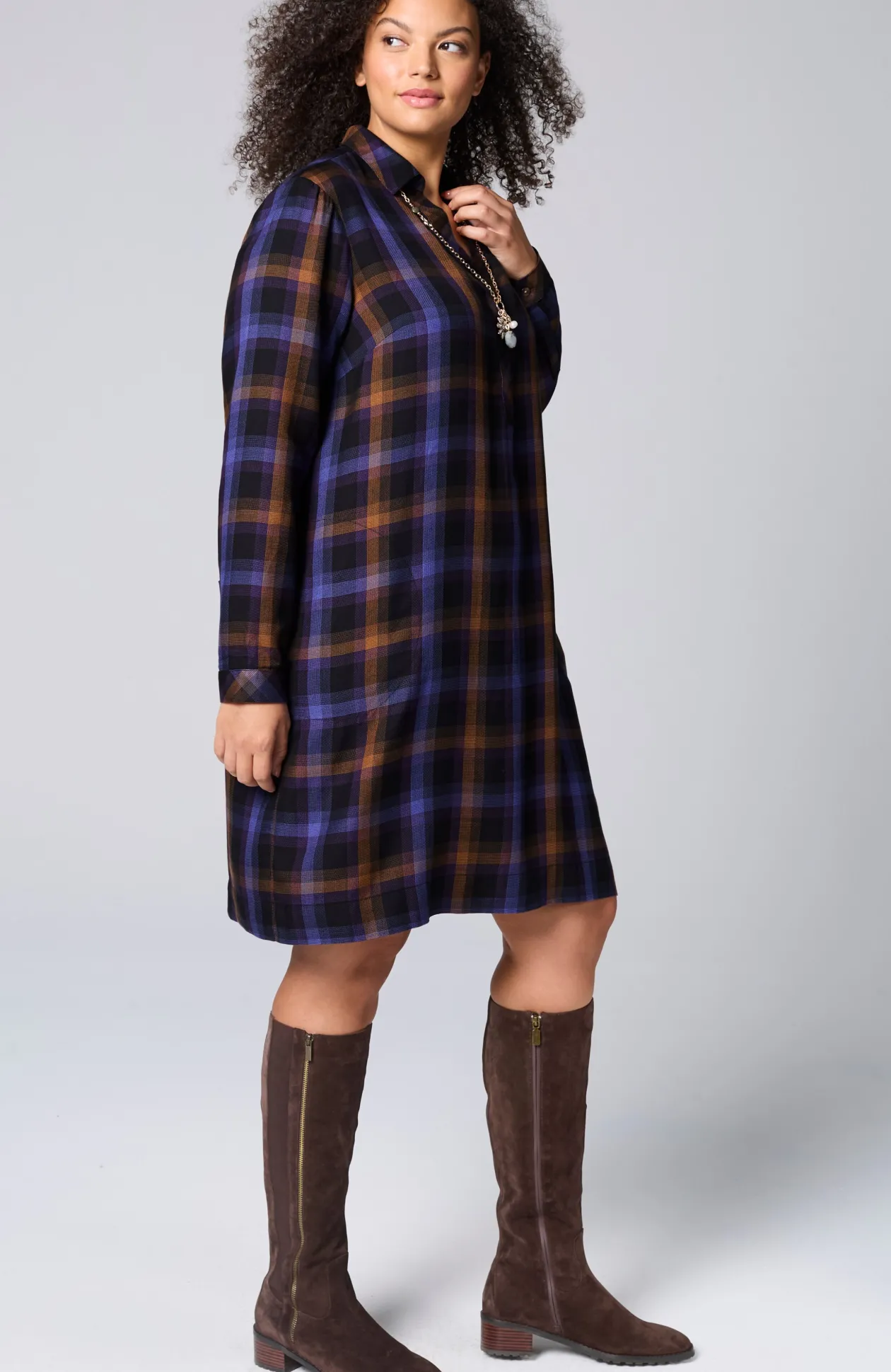 Plaid Split-Neck Dress