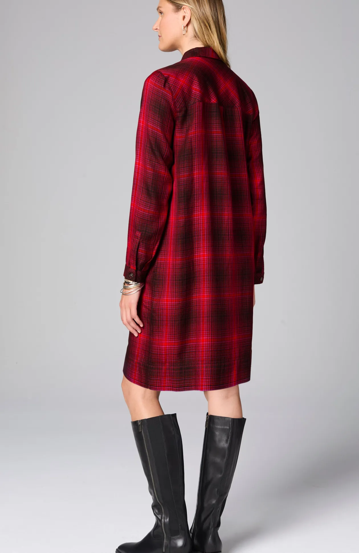 Plaid Split-Neck Dress