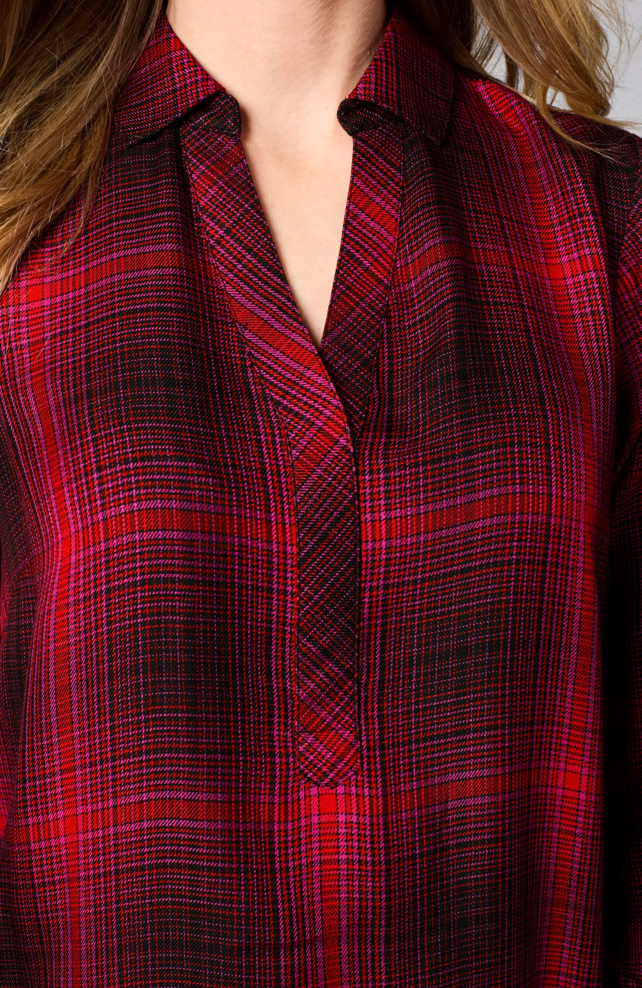 Plaid Split-Neck Dress