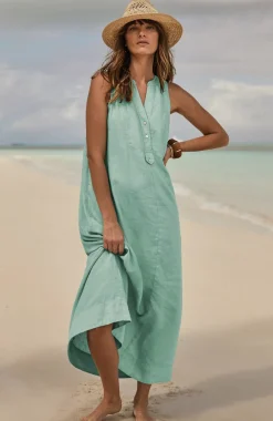 Pleated Linen Maxi Dress
