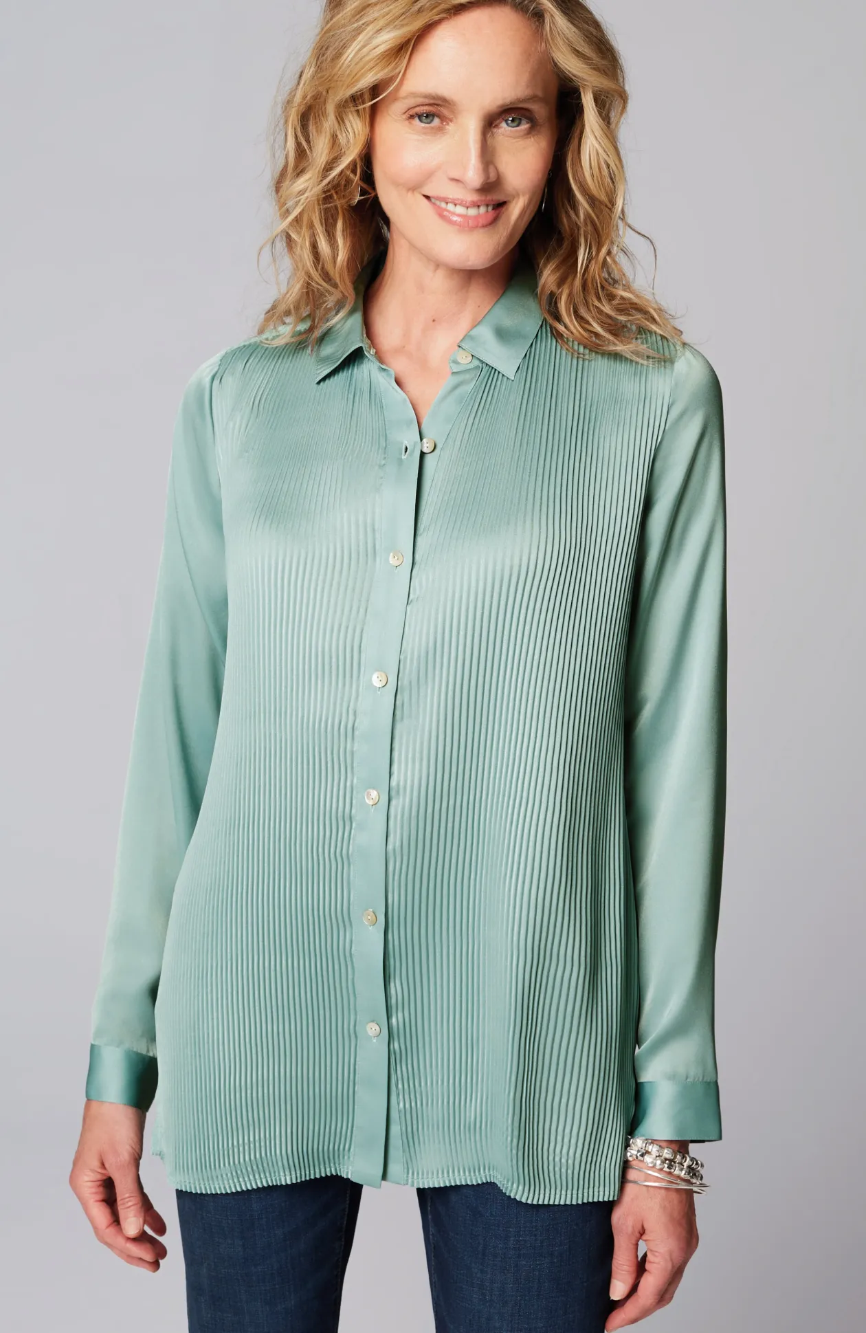 Pleated Satin Shirt