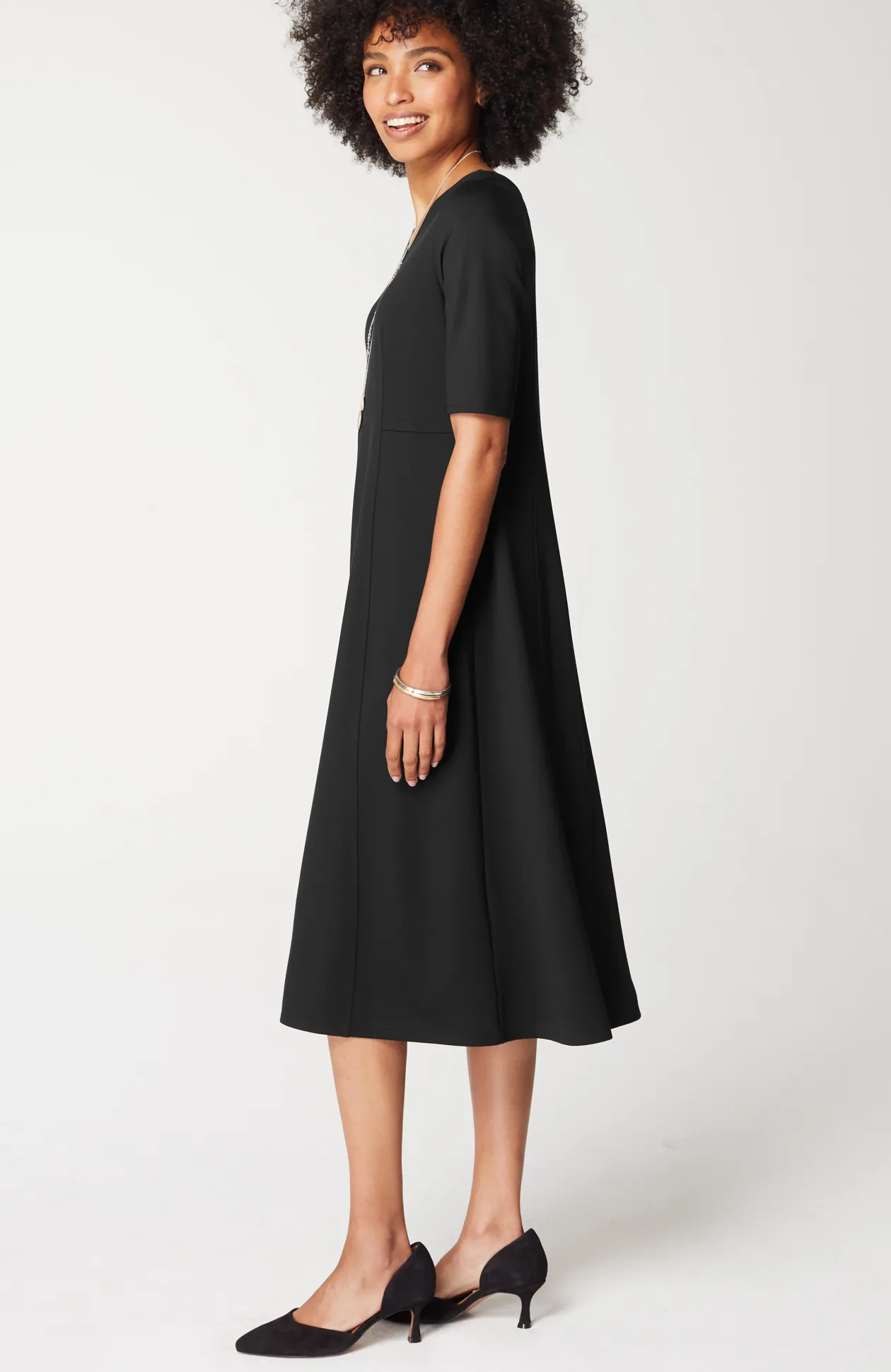 Ponte Double-V-Neck Seamed Dress
