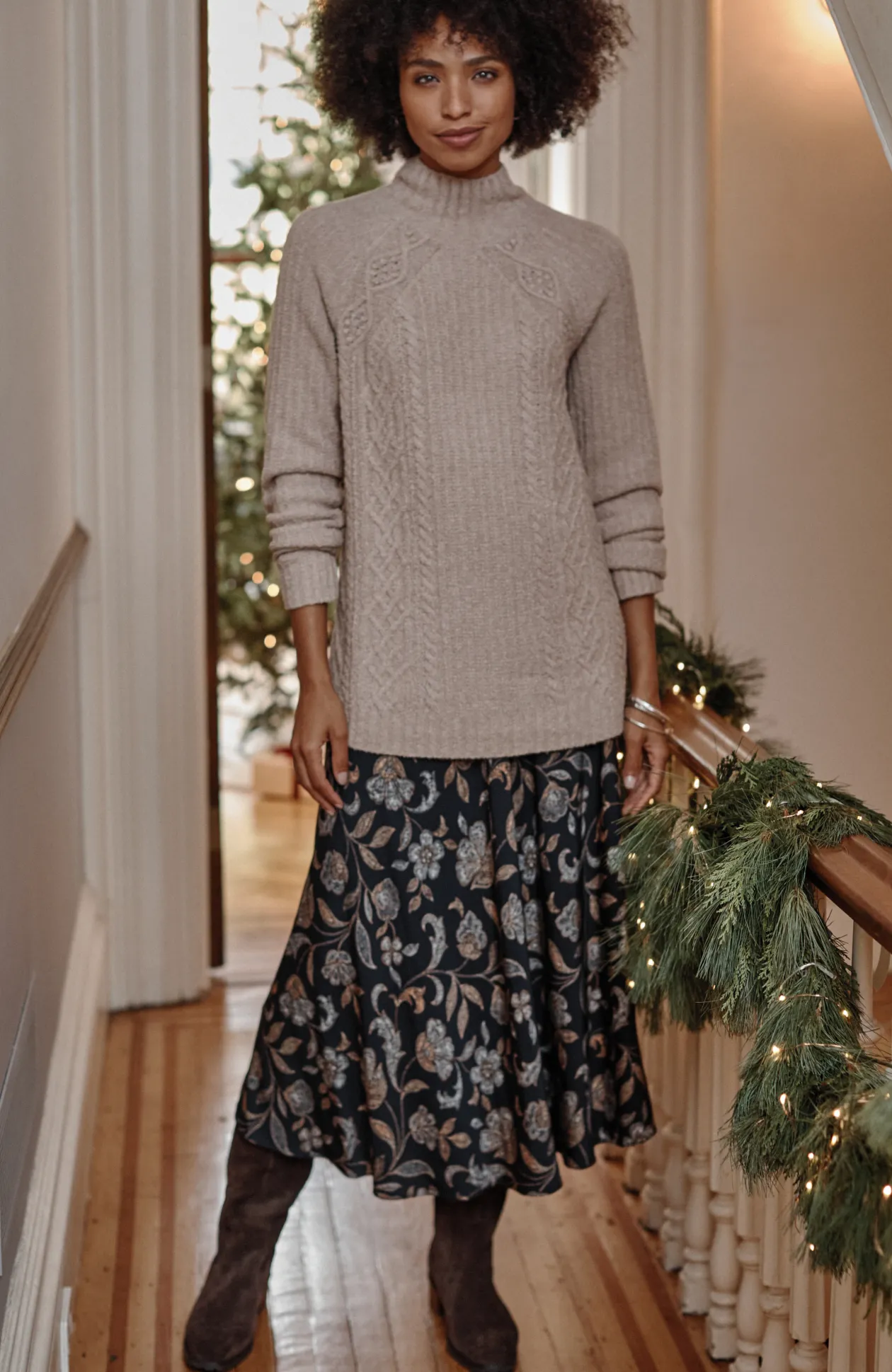Printed A-Line Midi Skirt