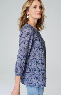 Printed A-Line Pintucked Top