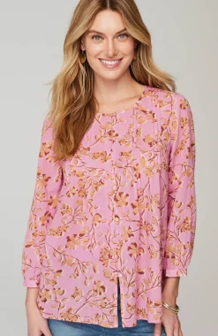 Printed A-Line Pintucked Top
