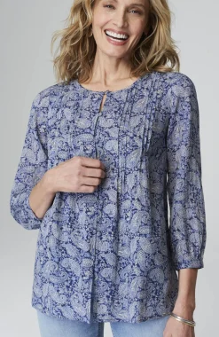 Printed A-Line Pintucked Top