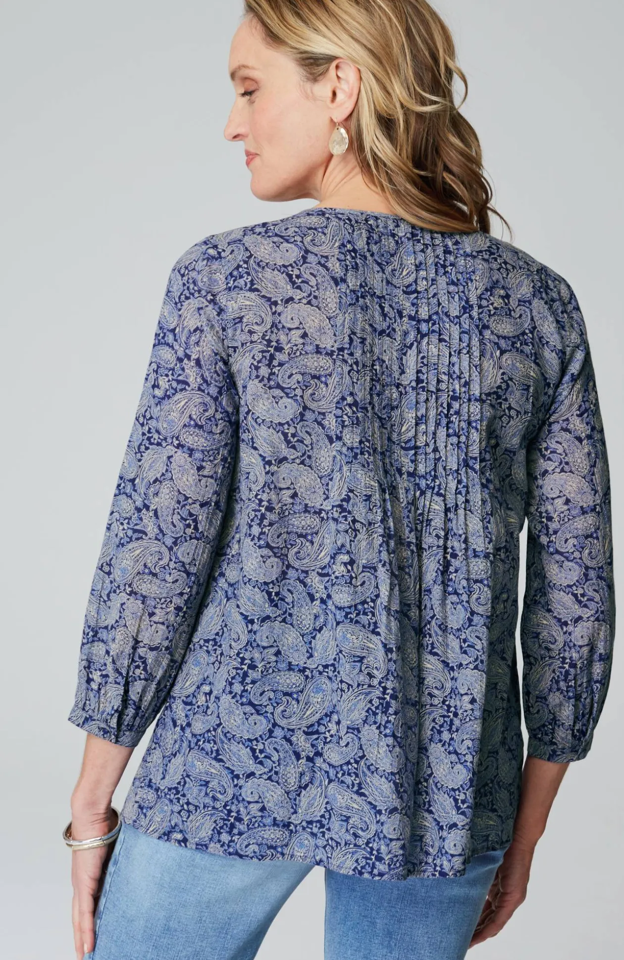 Printed A-Line Pintucked Top
