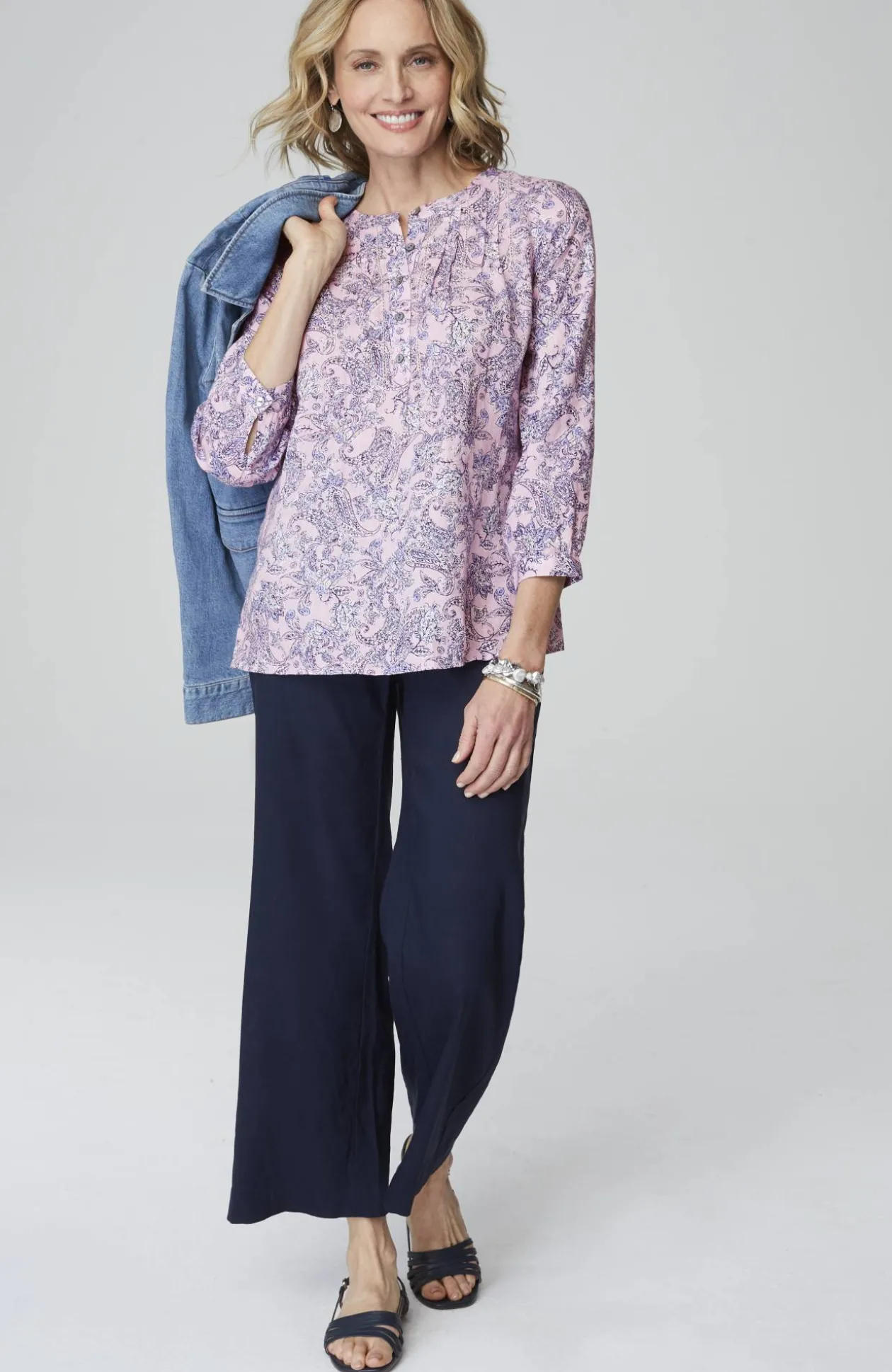 Printed Linen Pintucked Popover