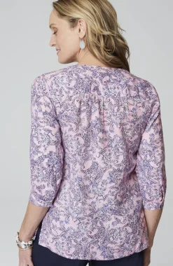 Printed Linen Pintucked Popover