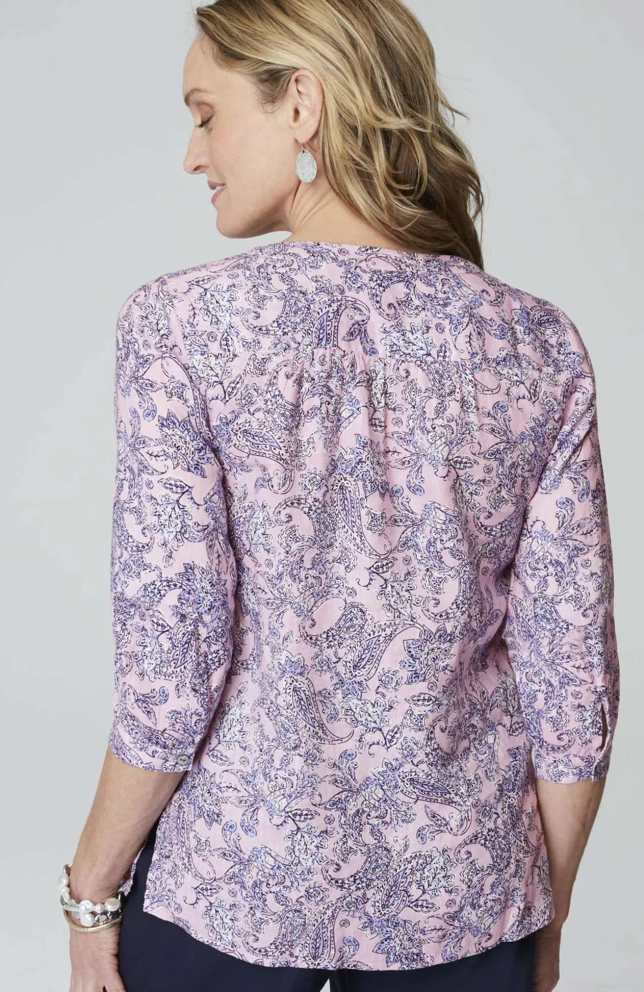 Printed Linen Pintucked Popover
