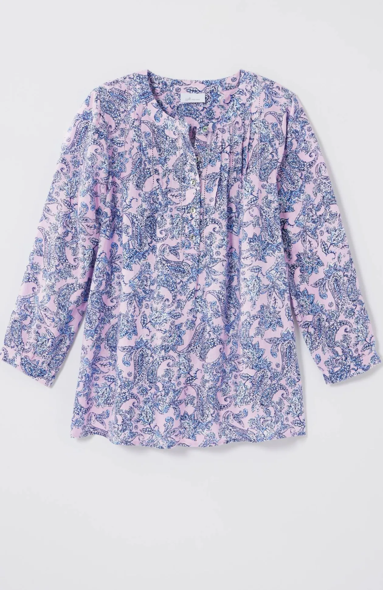 Printed Linen Pintucked Popover