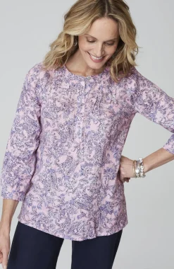 Printed Linen Pintucked Popover