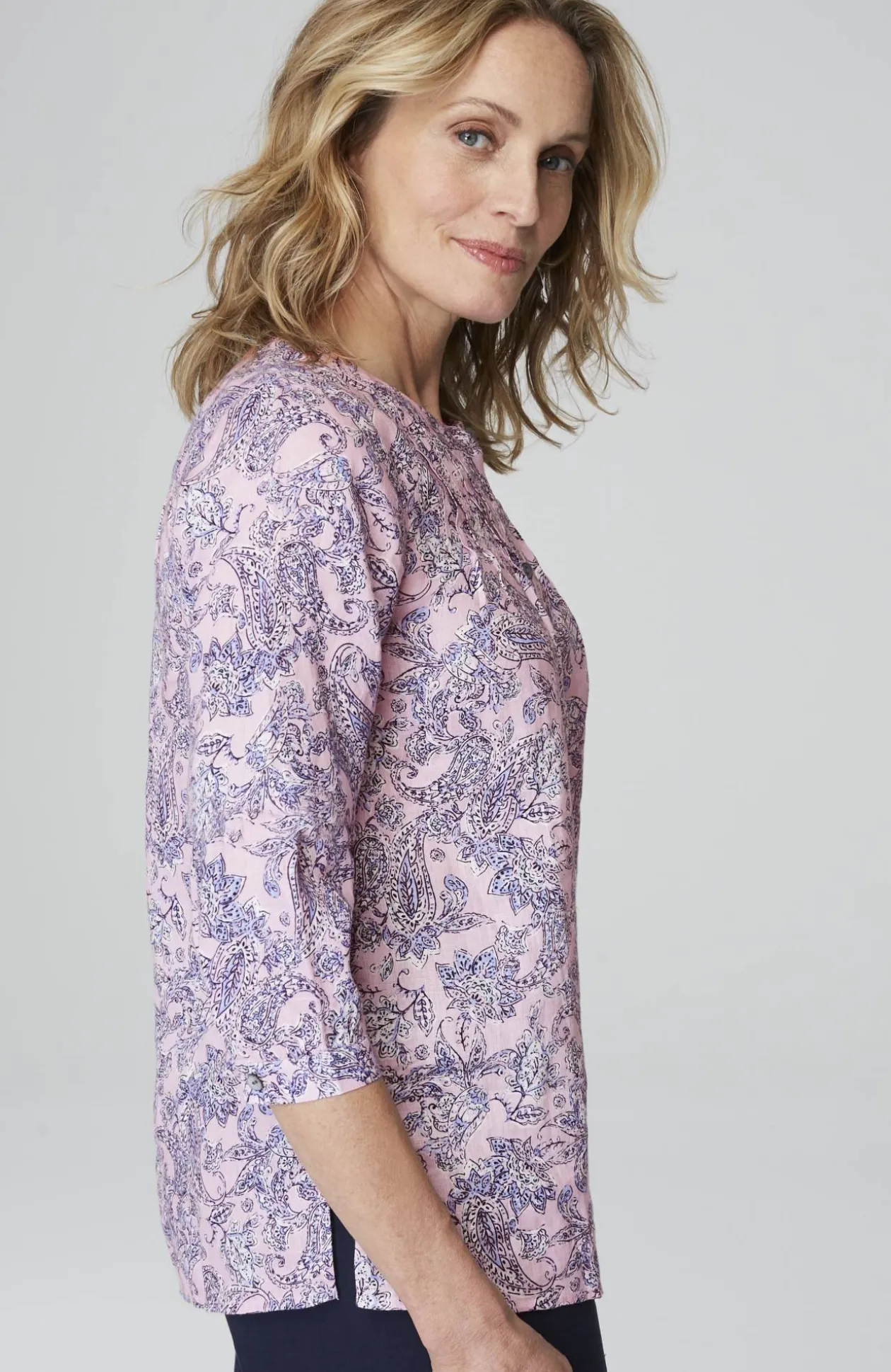 Printed Linen Pintucked Popover
