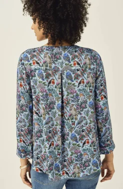 Printed Satin V-Neck Popover