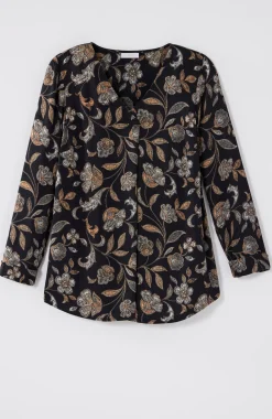 Printed Satin V-Neck Popover