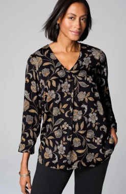 Printed Satin V-Neck Popover