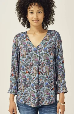 Printed Satin V-Neck Popover
