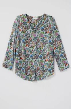 Printed Satin V-Neck Popover